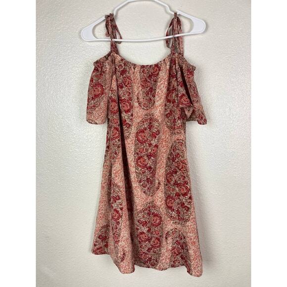 Madewell Silk Dress Medium Pink Red Paisley Off Shoulder Cold Shoulder Paisley - Picture 3 of 10
